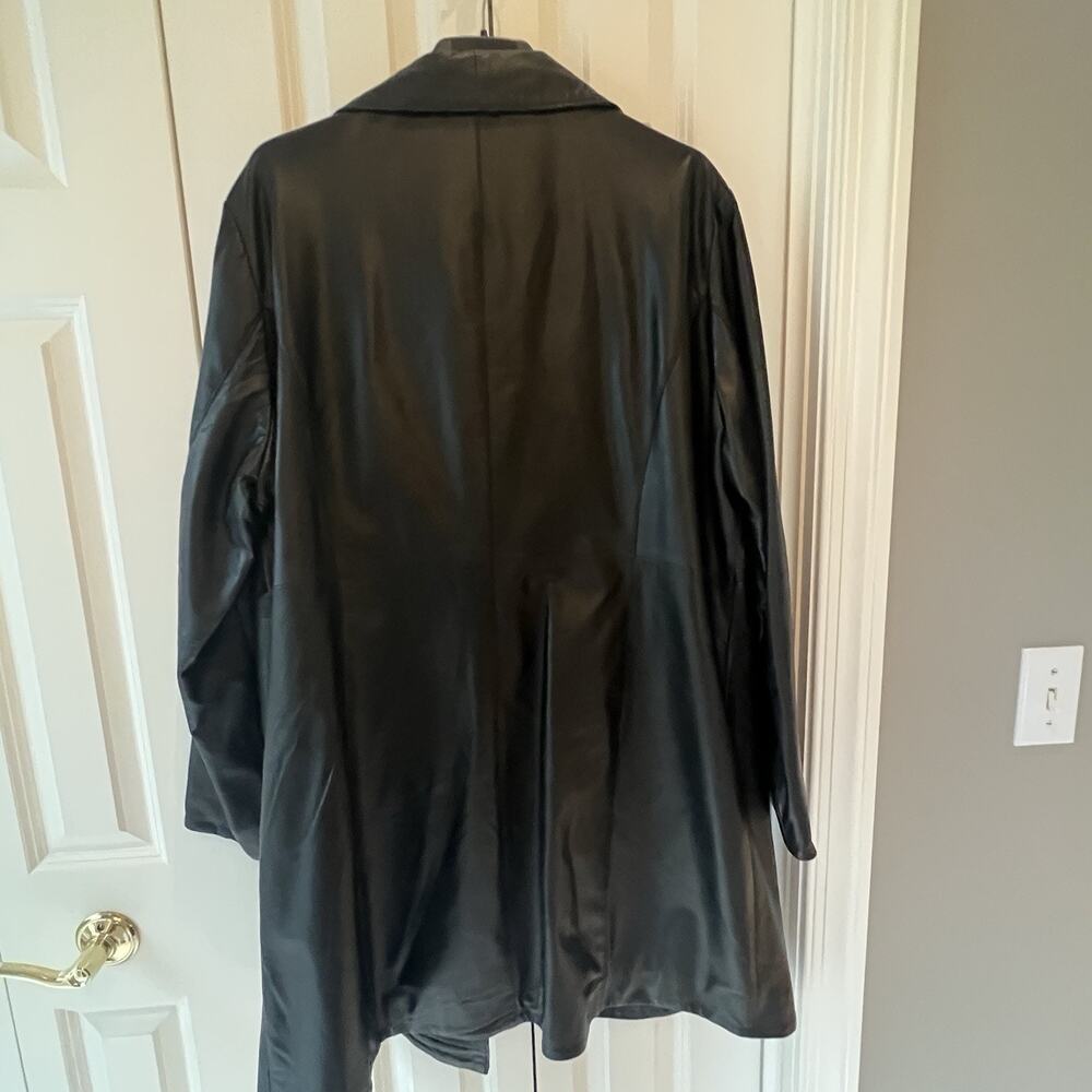 💞 Excelled Collection 2XL Black Genuine Leather Long Coat Leopard Lined Plus - Picture 3 of 12